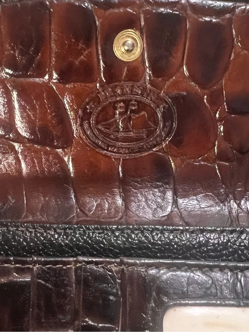 Vintage Brahmin Two-Tone Leather Tri-Fold Checkbook Wallet- Black & Brown Croc